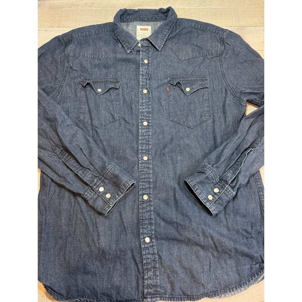 Levi's Men's XL Denim Western Shirt Sawtooth Pearl Snap Long Sleeve Red Tab